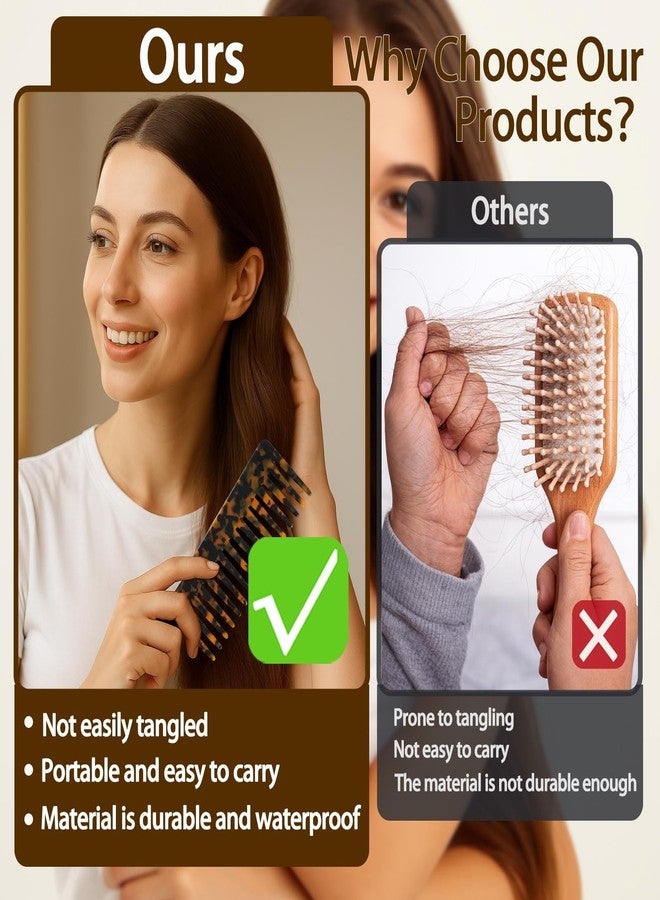 fernfern Large Hair Wide Tooth Combs, 2 Pack Cellulose Acetate Detangling Combs for Women Thick Curly Wavy Wet Dry Hair (Tortoise Shell, Ivory) - Image 3